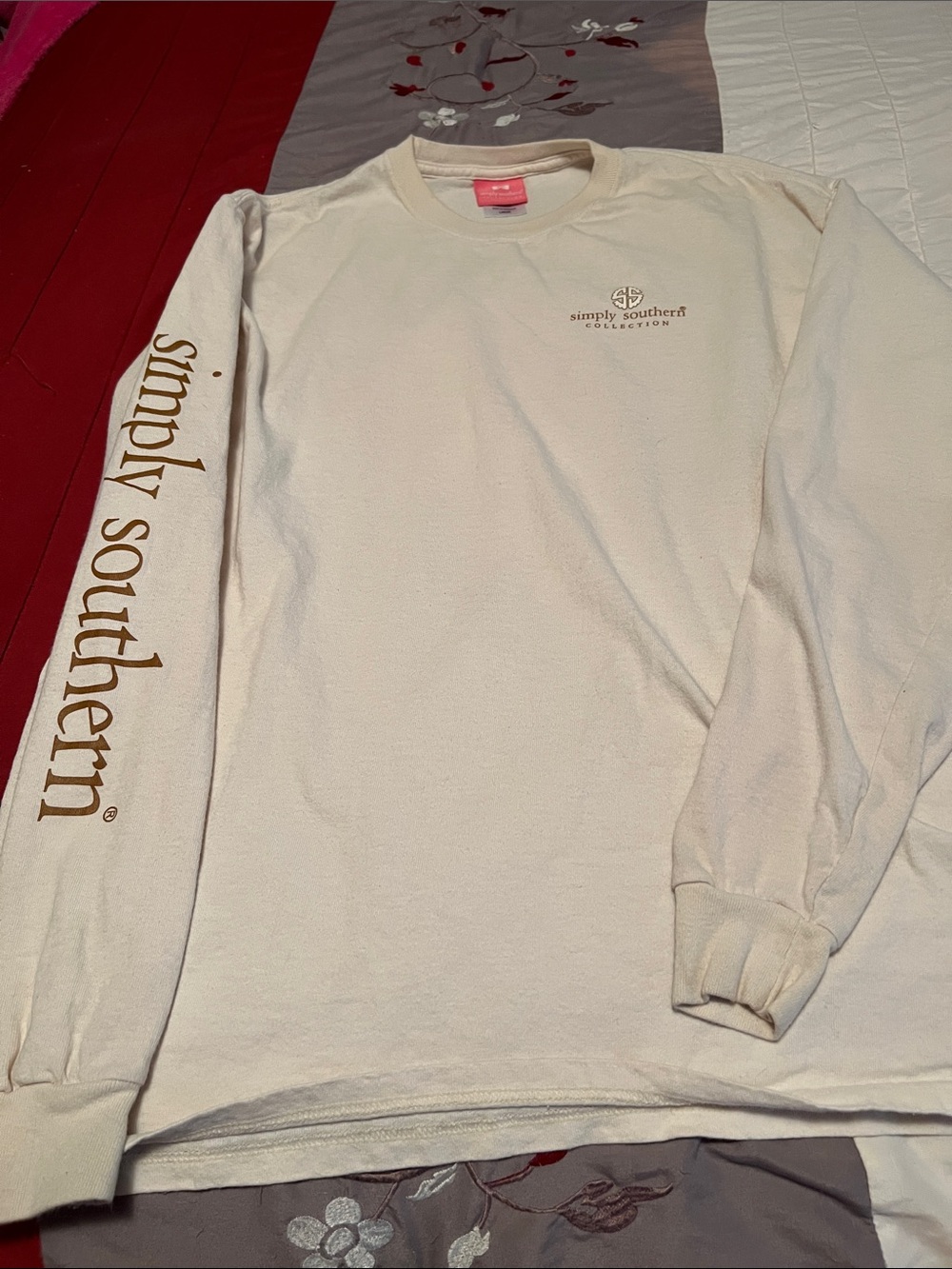 Simply Southern Cream Long Sleeve Tee with Gold Logo. Bundle of two